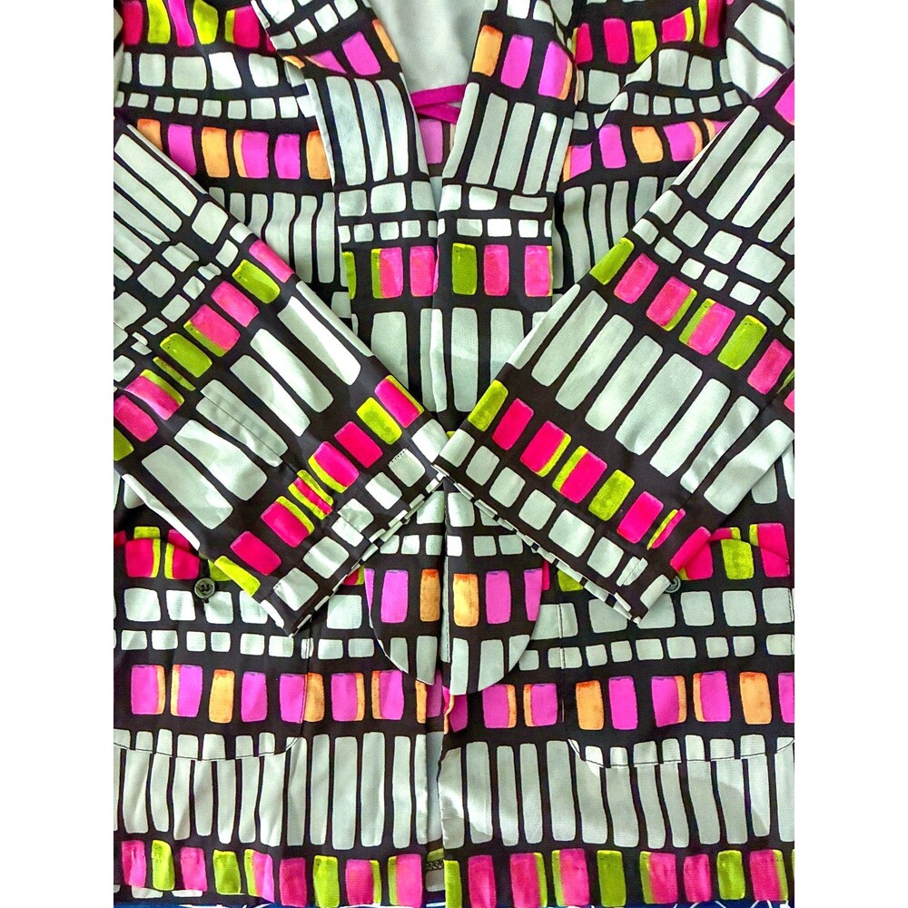 Abstract Geometric Windowpane Print Light Cardigan fuchsia, lime green, orange